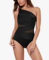 Miraclesuit Jena Mesh One Shoulder One Piece Swimsuit In Mir Black In Black