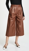 Tibi Stella Leather Cropped Trousers In Chocolate Brown
