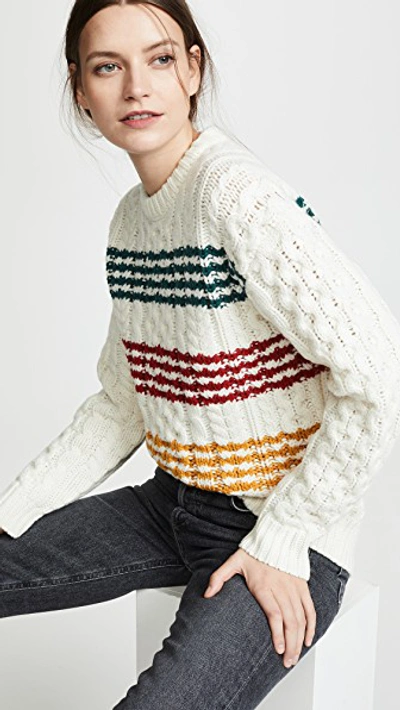 Rag & Bone Mindy Striped Cable-knit Wool Sweater In Ivory