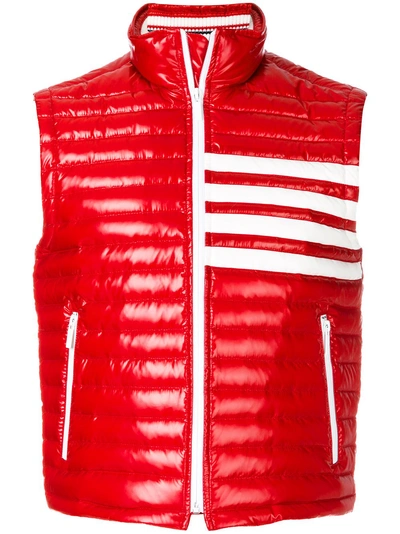 Thom Browne Quilted Down Striped Vest In Red