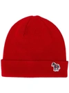 Ps By Paul Smith Zebra Logo Beanie In Red In Red