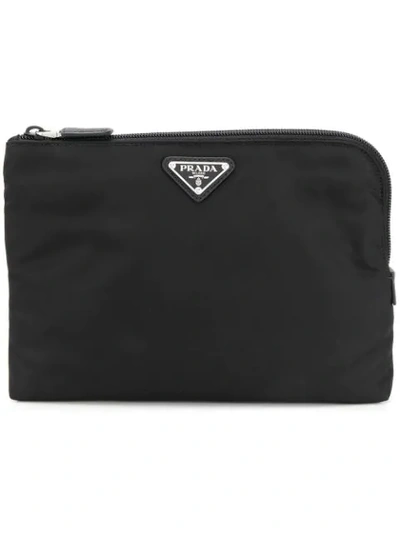 Prada Logo Clutch Bag In Black