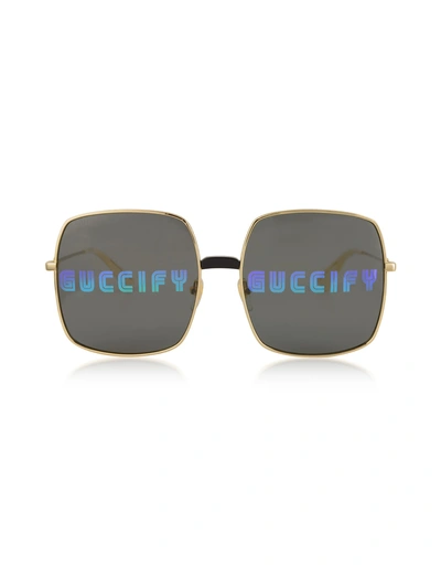 Gucci Rectangular-frame Metal Sunglasses In Gold