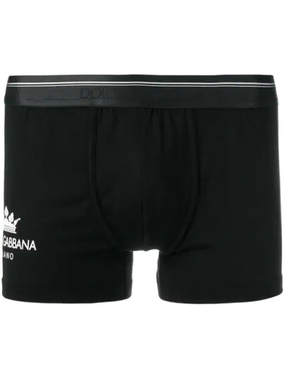 Dolce & Gabbana Crown Logo Print Boxer Shorts In N0000 Nero