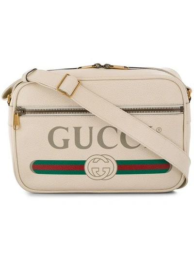 Gucci Logo印花单肩包 - 大地色 In White