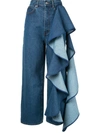 SOLACE LONDON SOLACE LONDON TAY RUFFLE-DETAILED JEANS - BLUE