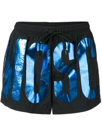 Moschino Metallic Logo-print Relaxed-fit Swim Shorts In Black