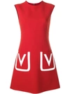 VALENTINO VALENTINO V字贴袋A字形连衣裙 - 红色