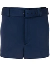 Prada Logo Patch Belted Shorts In Blue