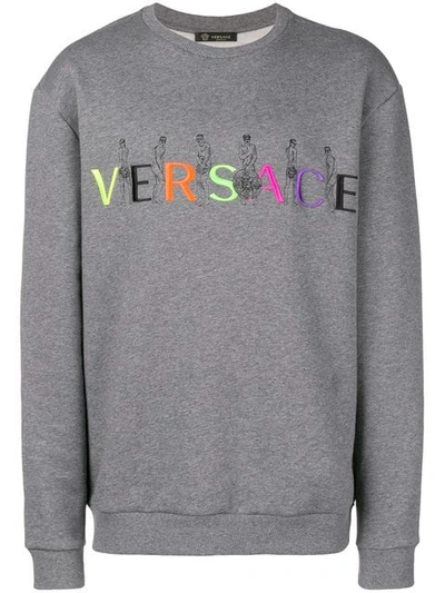 Versace Men's Embroidered Logo Crewneck Sweatshirt In A811