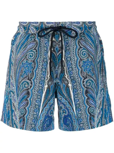 Etro Striped Paisley-print Swim Shorts In Blue