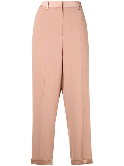 Rochas Cropped High-waisted Trousers In Brown