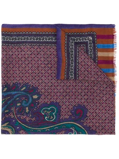Etro Paisley And Tile Print Scarf In Purple