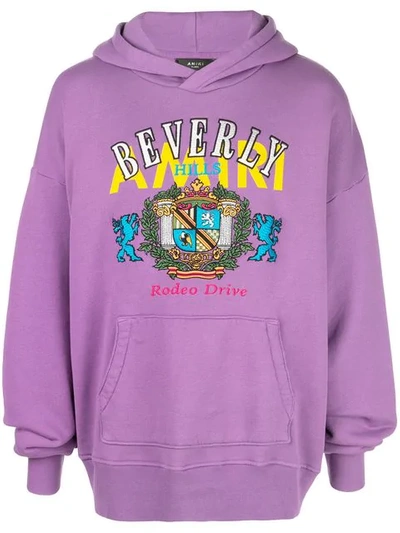 Amiri Beverly Hills Printed Cotton-jersey Hoody In Pur Purple