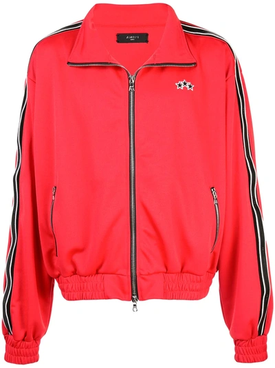 Amiri Leather-trimmed Tech-jersey Track Jacket In Red