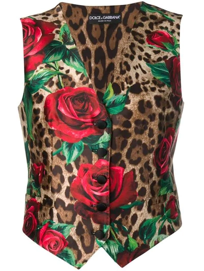 Dolce & Gabbana Rose Leopard Print Waistcoat In Neutrals