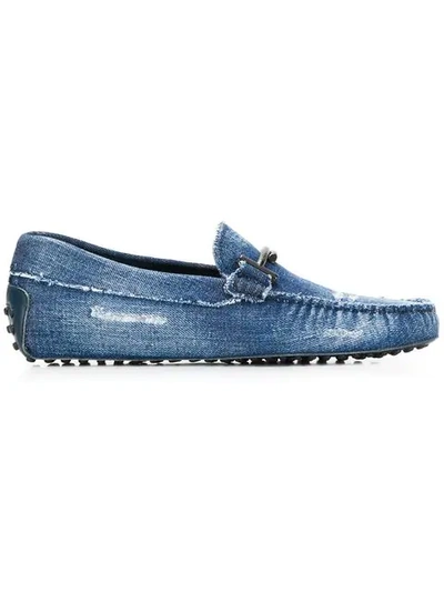 Tod's Double T Denim Loafers In Dark Wash