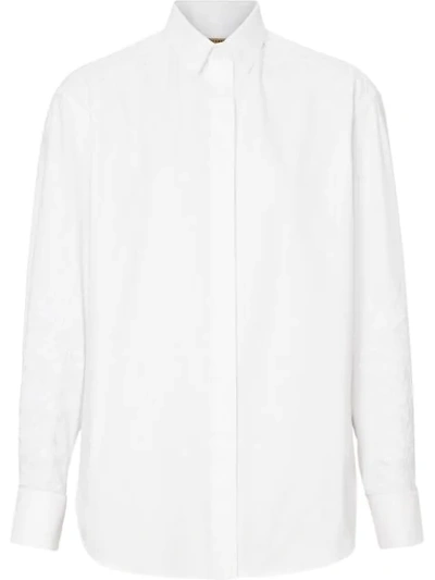 Burberry Floral Embroidered Cotton Dress Shirt In White
