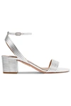Aquazzura Sundance 50mm Metallic Leather Block-heel Sandals In Silver