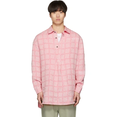 Jw Anderson Bubblegum Logo Grid Tunic Linen Shirt In Pink