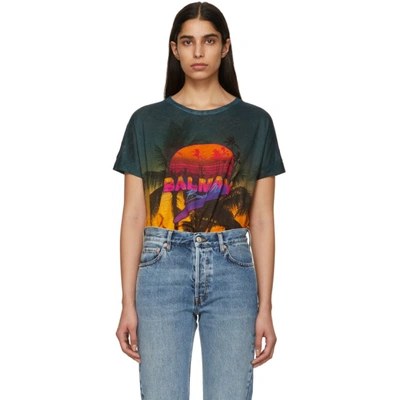 Balmain Multicolor Linen Tropical T-shirt In Multicolour