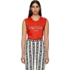 BALMAIN BALMAIN RED BUTTONED LOGO SLEEVELESS T-SHIRT