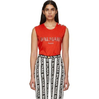 Balmain Logo-print Tank Top In Red