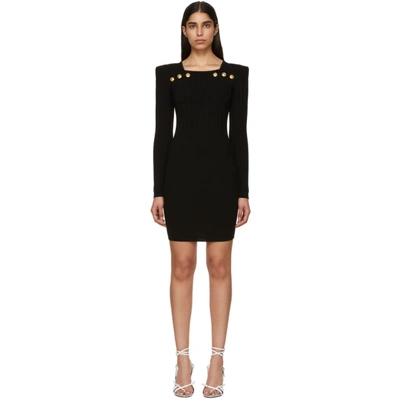 Balmain Crest-embossed Button Wool-blend Mini Dress In Noir