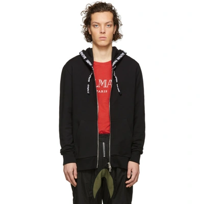 Balmain Logo-embellished Zipped Hoodie In Black