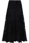 ZIMMERMANN WOMAN WHITEWAVE VEIL LACE-TRIMMED STRIPED SILK-GEORGETTE MAXI SKIRT BLACK,GB 2020356174927612