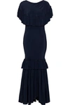 MARNI MARNI WOMAN RUFFLE-TRIMMED CREPE DE CHINE MAXI DRESS NAVY,3074457345619736148