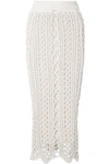 BALMAIN SCALLOPED COTTON-BLEND MACRAMÉ MIDI SKIRT,3074457345619916792