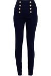 BALMAIN BUTTON-EMBELLISHED HIGH-RISE SKINNY JEANS,3074457345623200625