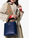 Prada Blue Saffiano Leather Double Bucket Bag In F0lj5 Bluette Fuoco