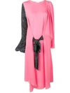 JW ANDERSON JW ANDERSON BELTED DRESS WITH FLOCKED POLKA DOT SLEEVE - PINK