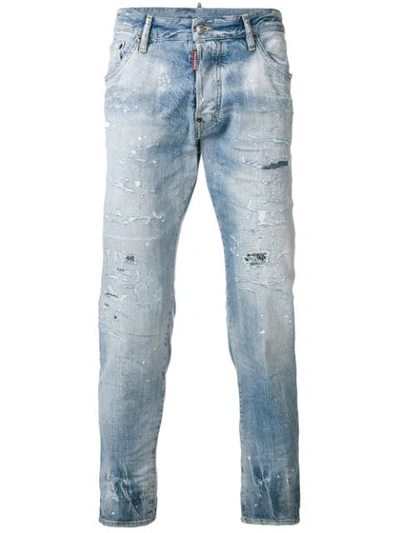 Dsquared2 Frayed Cropped Jeans In Blue