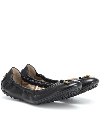 Tod's Crocodile Effect Leather Ballerina Shoes In Black