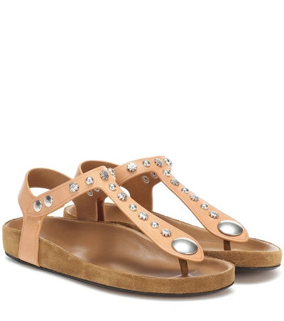 Isabel Marant Enore Embellished Leather Sandals In Marrone