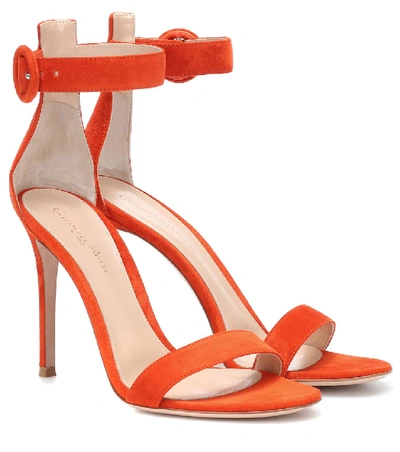 Gianvito Rossi Portofino 105 Suede Sandals In Orange