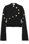 A.W.A.K.E. BUTTON-EMBELLISHED STRETCH-CREPE TOP