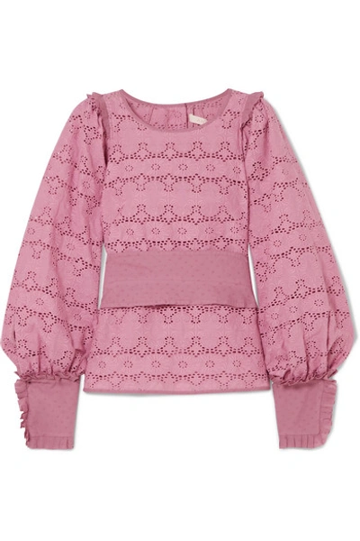 Anna Mason Harper Ruffled Broderie Anglaise Cotton Blouse In Pink