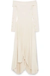 A.W.A.K.E. OFF-THE-SHOULDER PLEATED CREPE DE CHINE MAXI DRESS