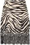 CHLOÉ Lace-trimmed zebra-print satin midi skirt