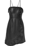 ALEXA CHUNG WRAP-EFFECT RUFFLED LEATHER MINI DRESS