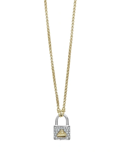 Lagos 18k Yellow Gold Beloved Diamond Lock Pendant Necklace, 18 In White/gold