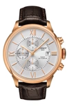 TISSOT CHEMIN DES TOURELLES AUTOMATIC CHRONOGRAPH LEATHER STRAP WATCH, 44MM,T0994273603800