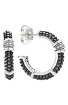Lagos Sterling Silver Black Caviar Diamond & Black Ceramic Hoop Earrings In Black/silver