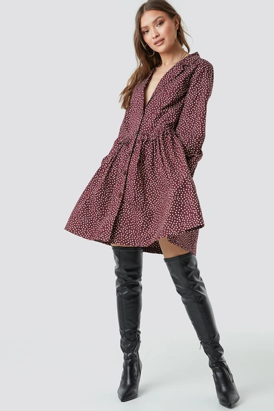 Na-kd Oversize Ruffle Detail Shirt Dress - Purple In Dot Print