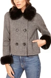 Reformation Templeton Faux Fur Trim Coat In Black Houndstooth
