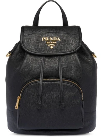 Prada Pebbled Leather Backpack In Black